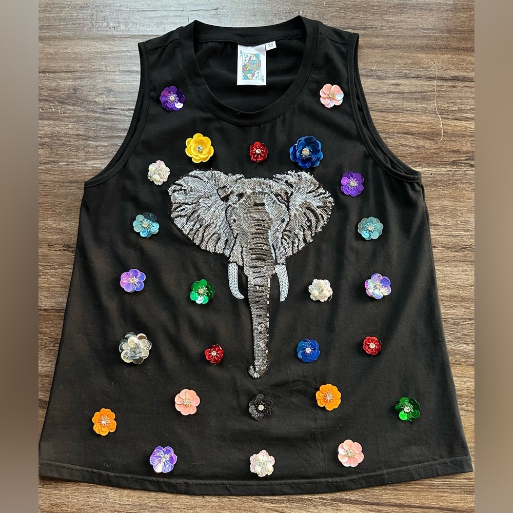 RARE Queen of Sparkles Sample Black Flower Elephant Tank. Size XS. New In Bag.